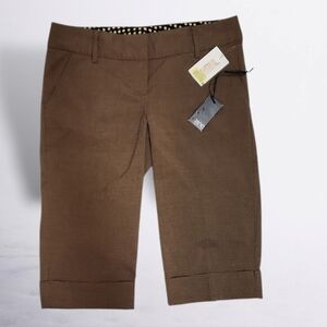 Zinc Brown Houndstooth Cropped Pants/shorts 15" Inseam Sz 7 NWT Polka Dot Lining